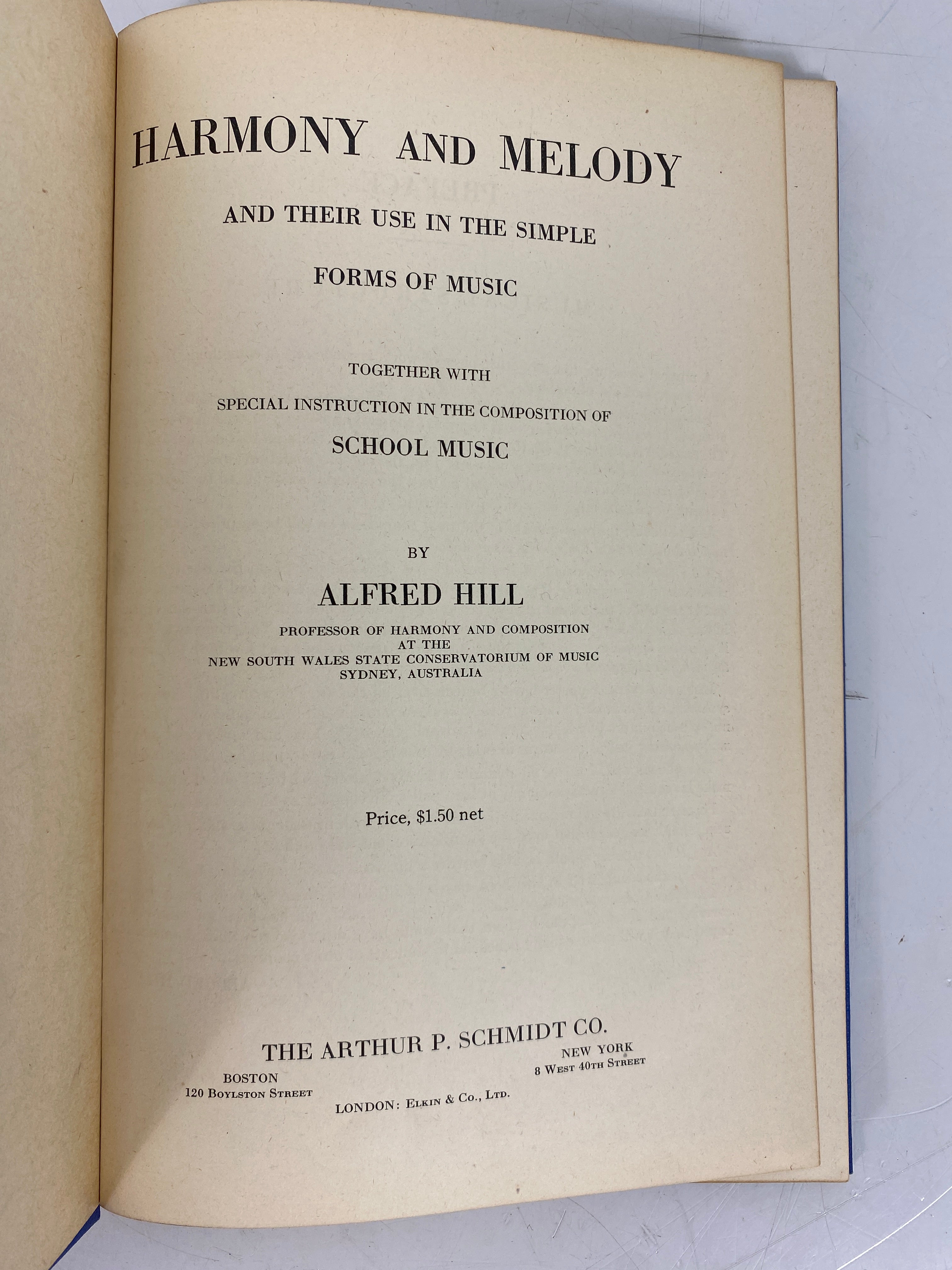 1927 Vintage Hardcover 'Harmony and Melody' by Alfred Hill
