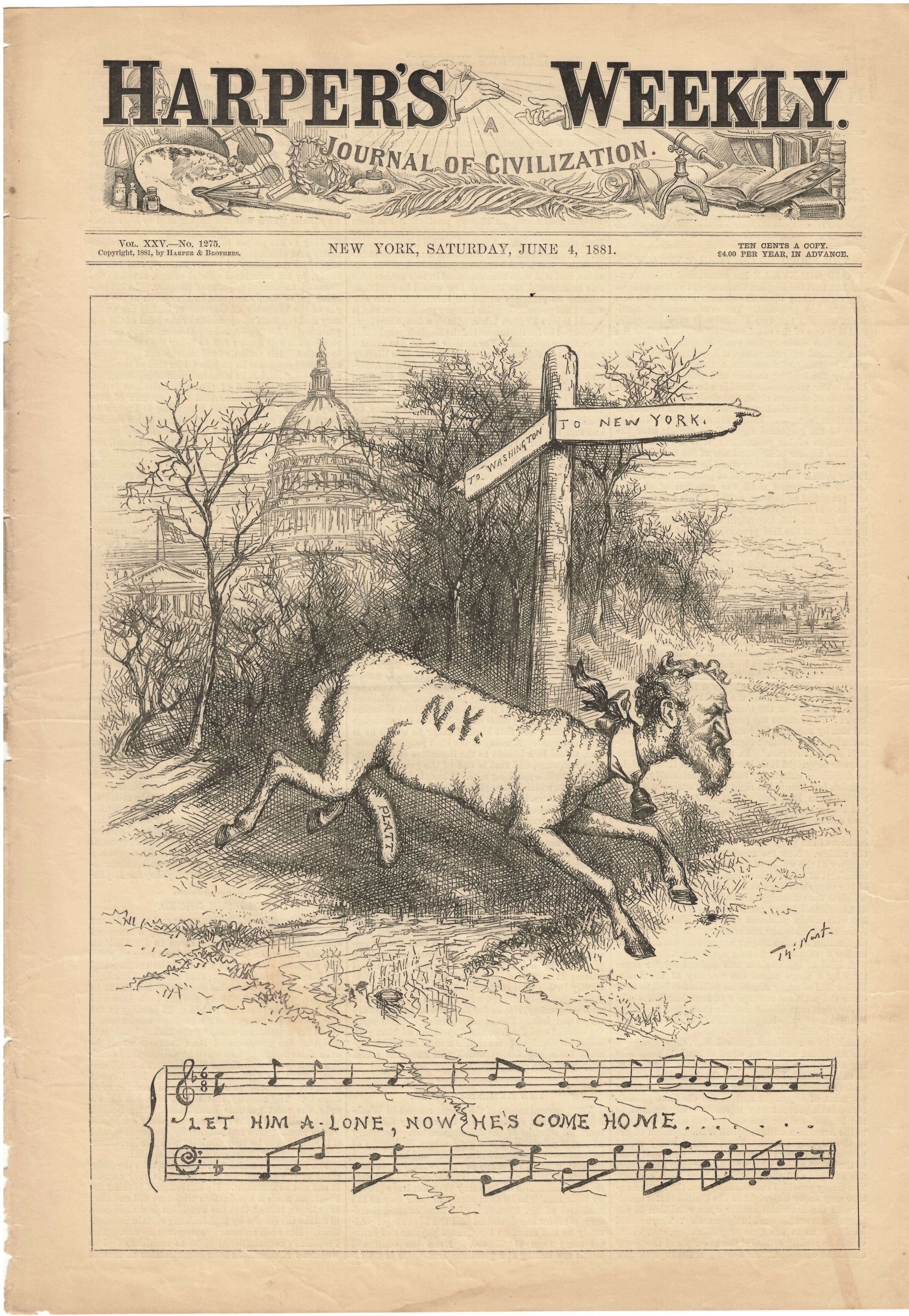 Rare 1881 Harper's Weekly Cover Page Ad Print - Let Him A-Lone, Now He's Come Home