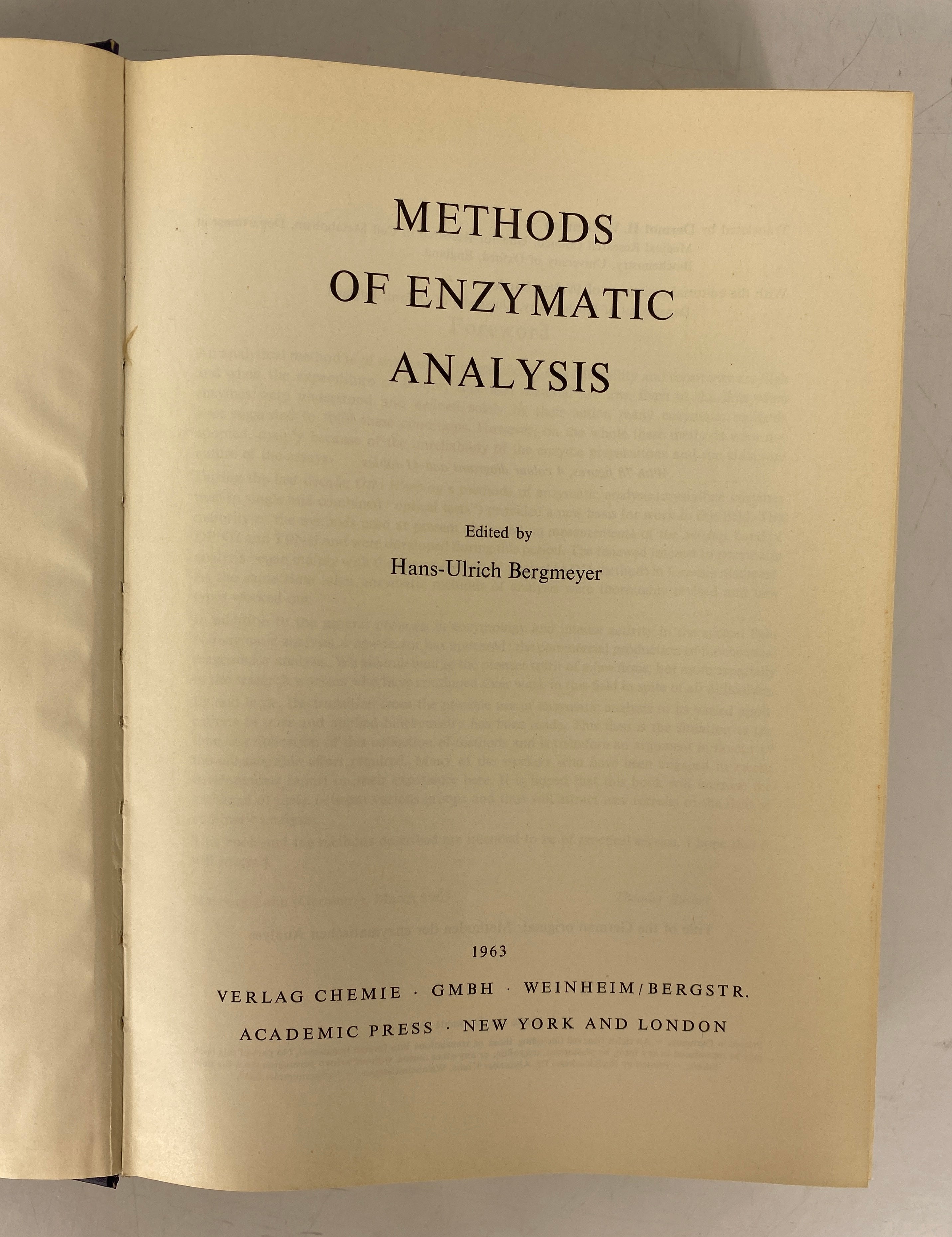1963 Vintage: Methods of Enzymatic Analysis by Hans - Ulrich Bergmeyer