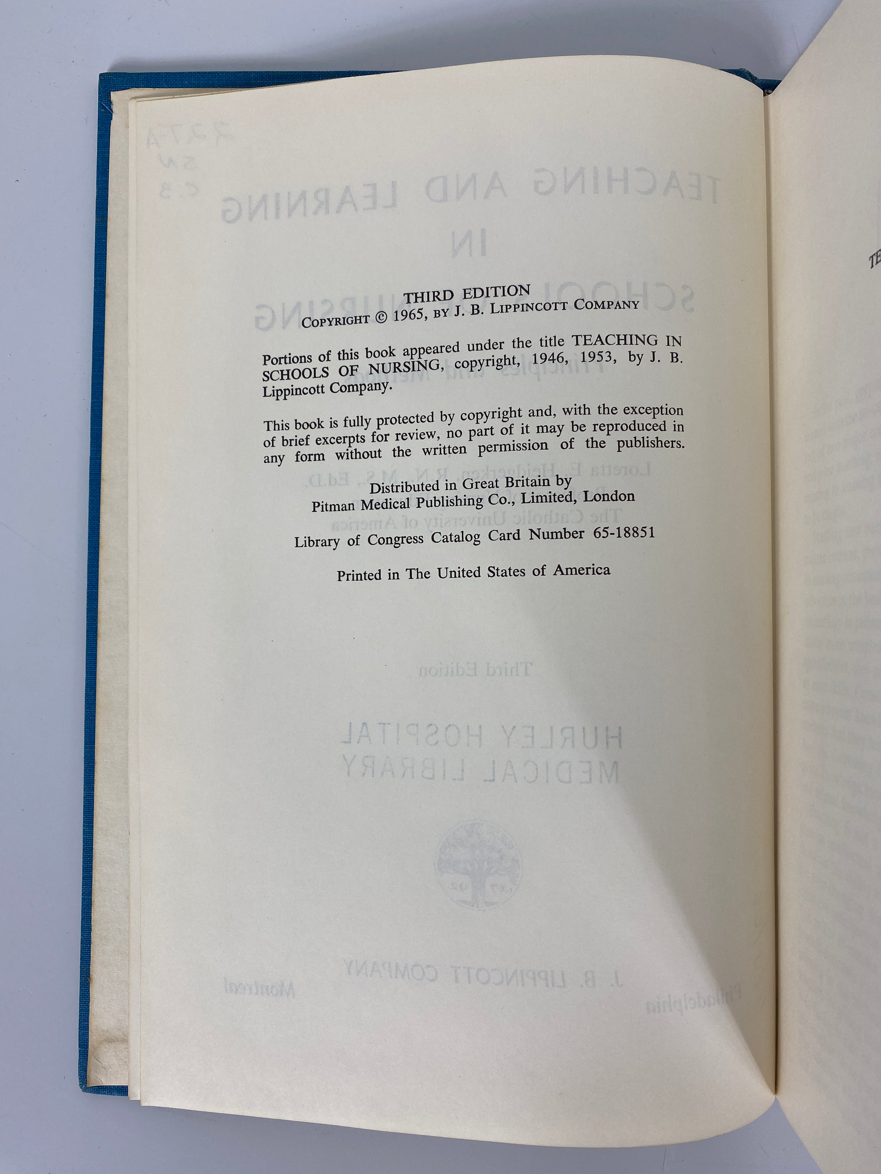 Third Edition of Teaching and Learning in Nursing Schools by Loretta E. Heidgerken (1965) - Great Educational Book