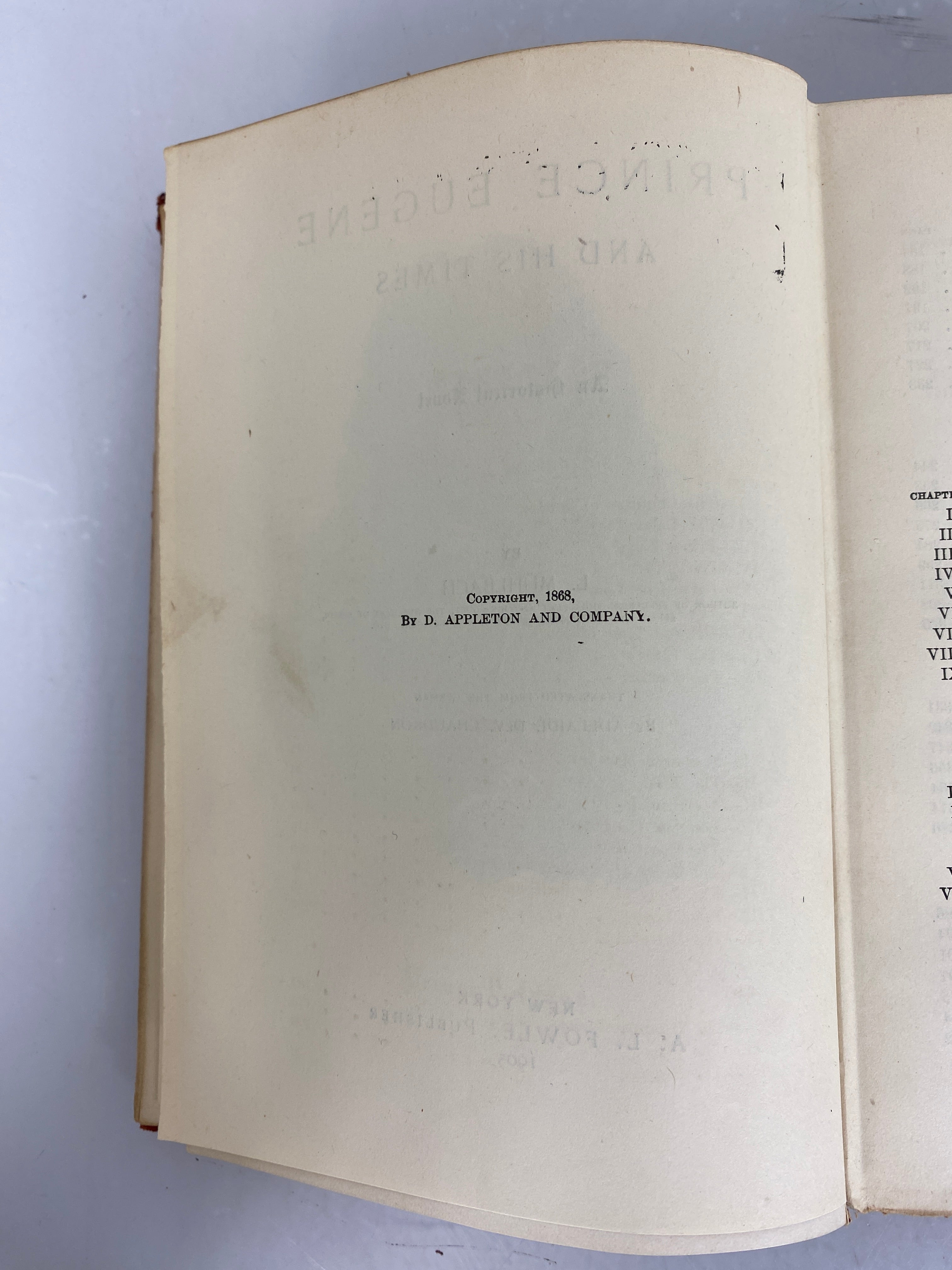 1905 A.L. Fowle Hardcover - Prince Eugene and His Times by L. Muhlbach