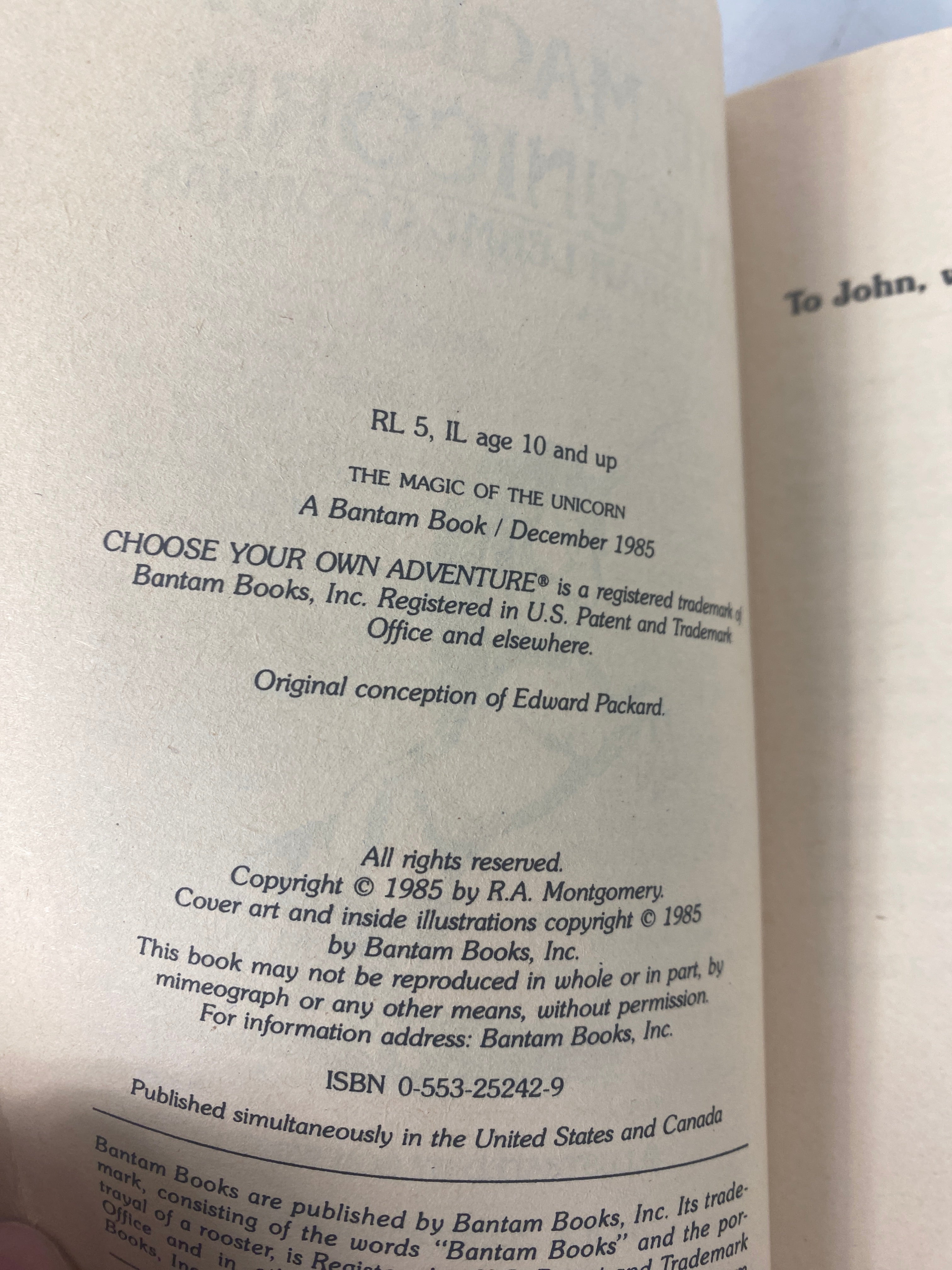 1985 Choose Your Own Adventure: The Unicorn's Magic Book