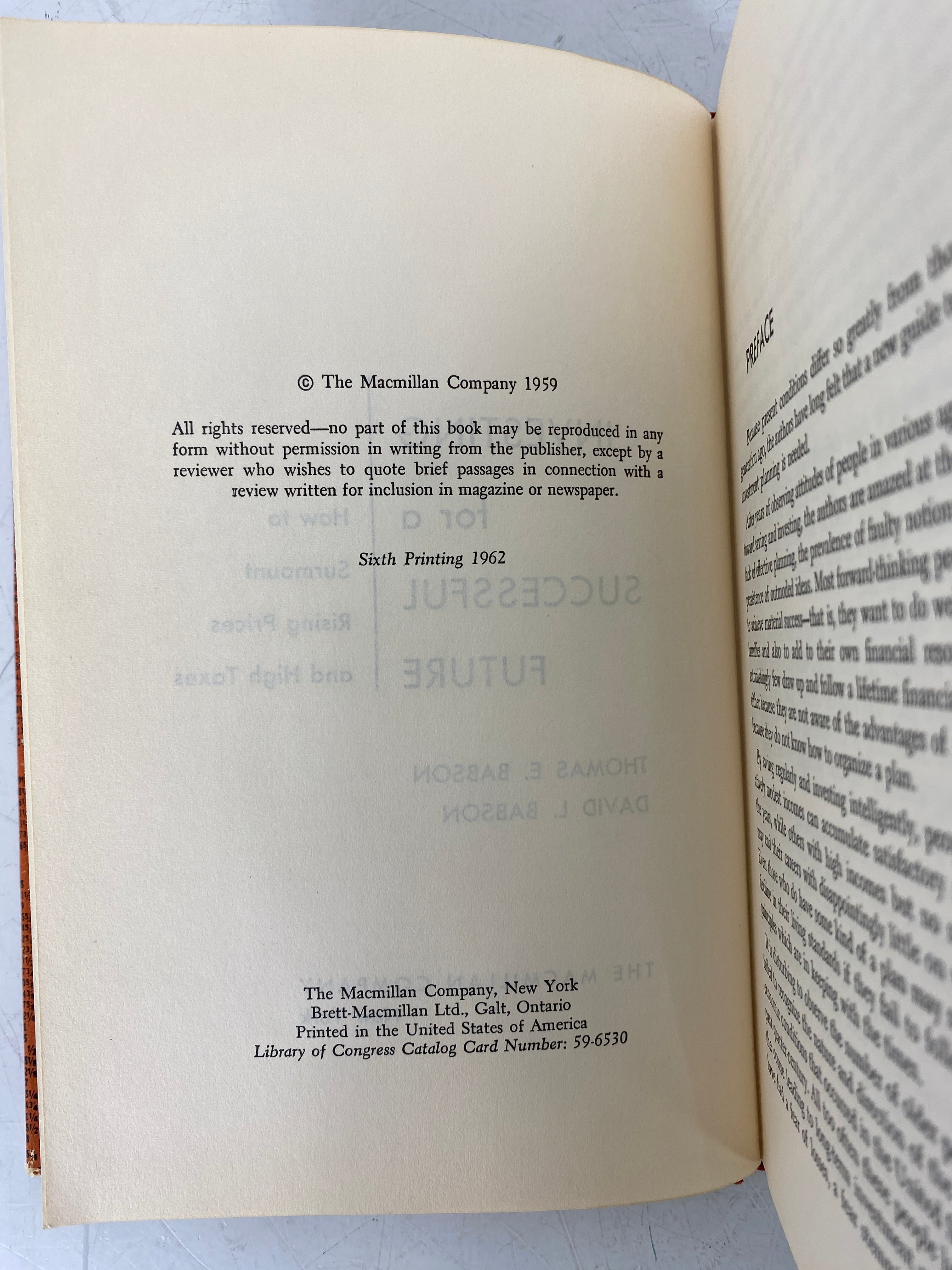 Hot Deal: 'Investing for a Successful Future' 6th Print Hardcover by Babson in 1962