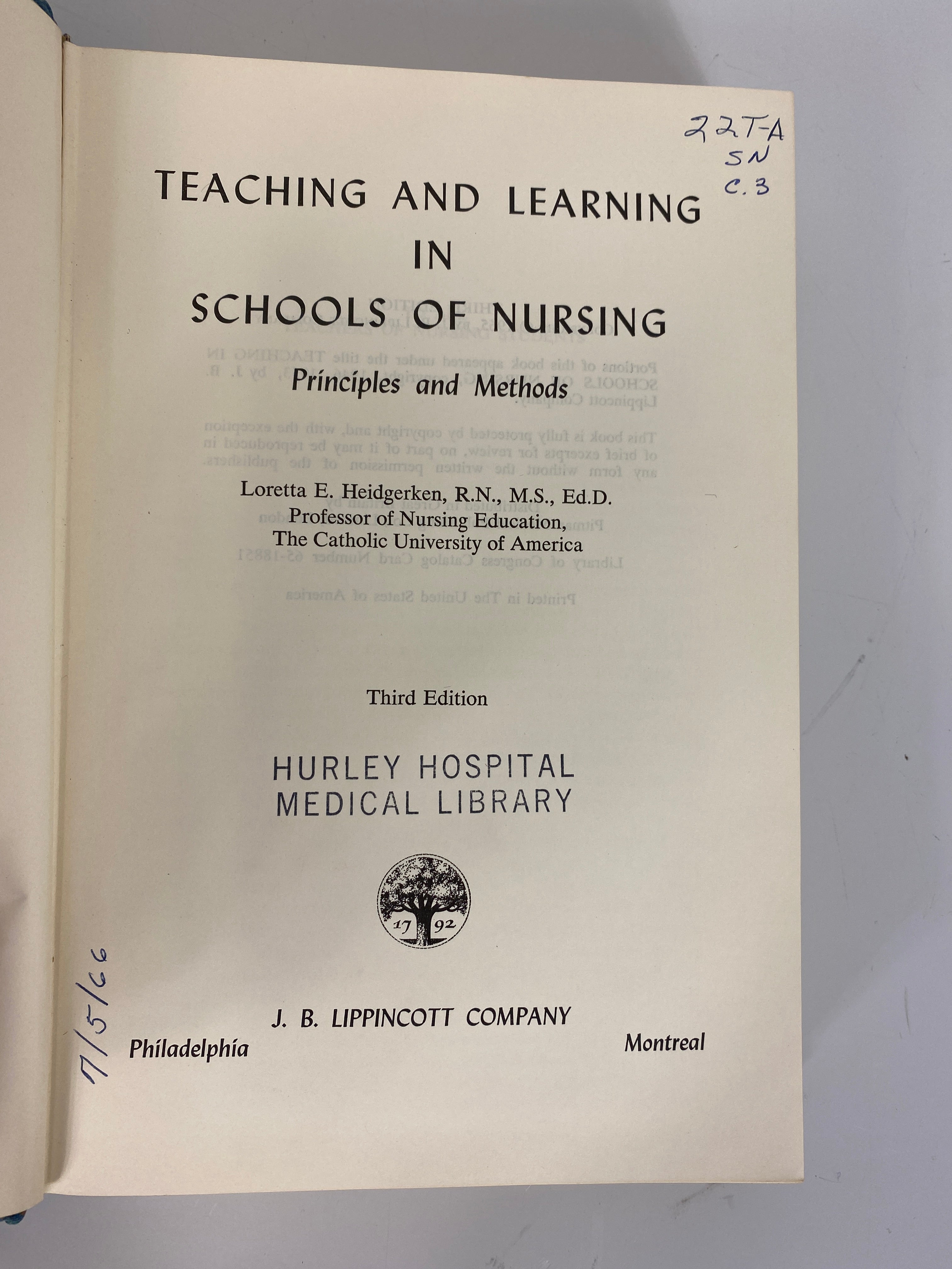 Third Edition of Teaching and Learning in Nursing Schools by Loretta E. Heidgerken (1965) - Great Educational Book